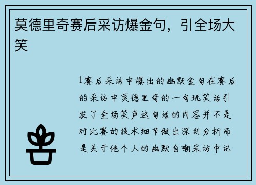莫德里奇赛后采访爆金句，引全场大笑